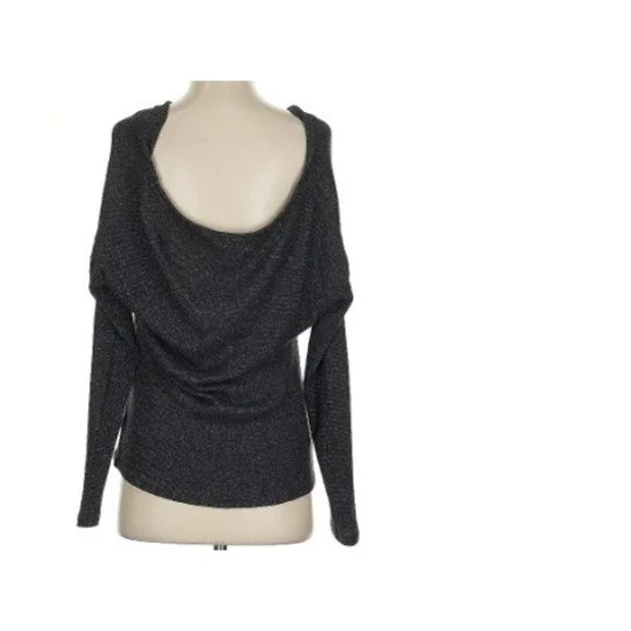 Anthropologie Cowl Back Metallic Knit Top Charcoal Grey S - Picture 3 of 9